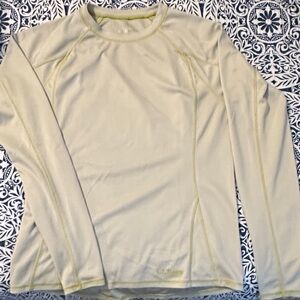 L.L.Bean Cream Long Sleeve Light Base Layer Shirt Small Regular with thumb holes